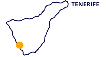Mapa de Tenerife con la isla resaltada en blanco y borde azul