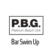 Logo &ldquo;Platinum Beach Grill&rdquo; con texto &ldquo;Bar Swim Up&rdquo; y P.B.G.