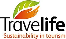 Logo de Travelife: sostenibilidad en el turismo con una hoja y una llama