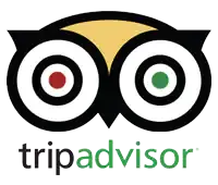 Logotipo de TripAdvisor con dos lentes circulares y ojos.