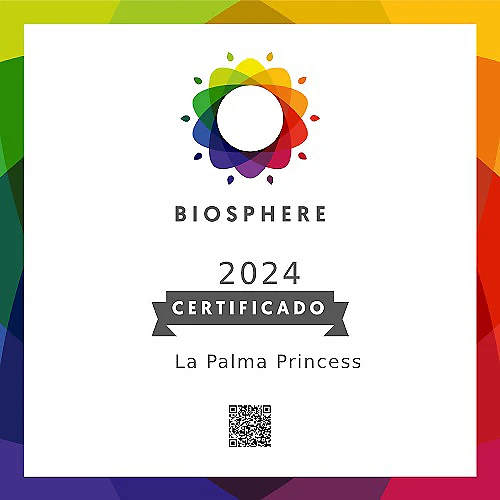 Certificado Biosphere 2024 &ldquo;La Palma Princess&rdquo; con logo y c&oacute;digo QR