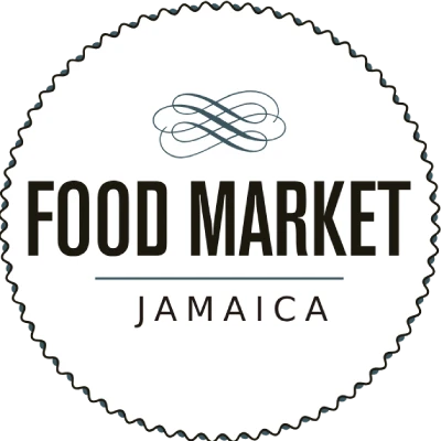 Sello &ldquo;FOOD MARKET JAMaica&rdquo; con icono infinito y fondo blanco