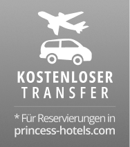 Avi&oacute;n y hotel; texto: &ldquo;KOSTENLOSER TRANSFER&rdquo; y &ldquo;Kostenlose Transfer&rdquo;.