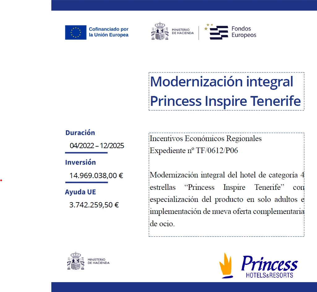 Modernizaci&oacute;n integral &ldquo;Princess Inspire Tenerife&rdquo; con fondos europeos y ayuda UE