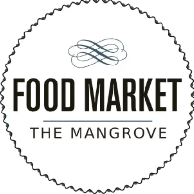 Sello &ldquo;FOOD MARKET &ndash; THE MANGROVE&rdquo; con s&iacute;mbolo de nudo