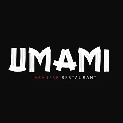 Logotipo &ldquo;UMAMI&rdquo; de restaurante japon&eacute;s, con texto &ldquo;JAPANESE RESTAURANT&rdquo;