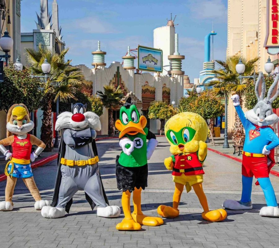 Cinco personajes de dibujos animados disfrazados de superh&eacute;roes.