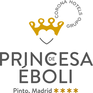 Logo del Hotel Princesa de &Eacute;boli en Pinto, Madrid, con una corona dorada.