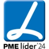 Logotipo azul com linha branca curva no centro.