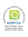 Certificado de calidad de ACERT S.A., NTS TS 002: 2014, ONAC.