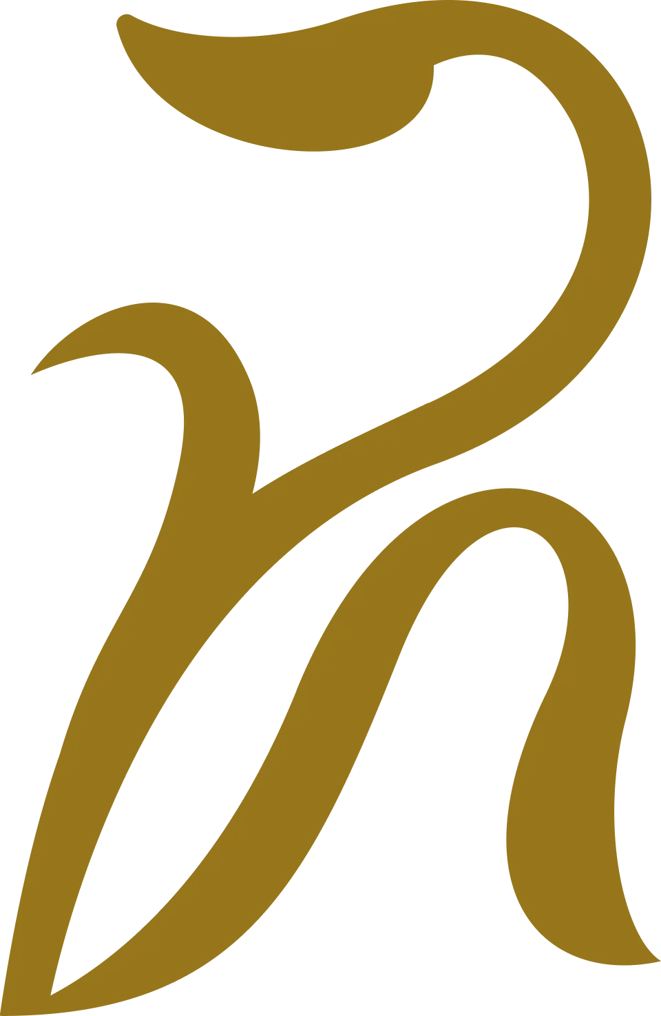 Logotipo dorado con l&iacute;neas curvas estilizadas sobre fondo negro.