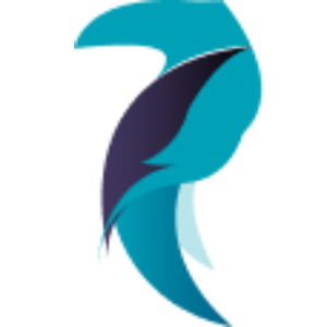 Logo abstracto de colores azul y p&uacute;rpura con forma curva.