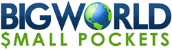 "Big World Small Pockets logo with a globe in place of the 'O' in 'World.'"