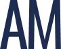 Logo "AM" en lettres noires sur fond transparent.