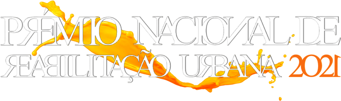 Pr&ecirc;mio Nacional de Reabilita&ccedil;&atilde;o Urbana 2021 text with yellow paint splash.