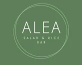 Logo de ALEA Salad & Rice Bar sobre fondo verde.