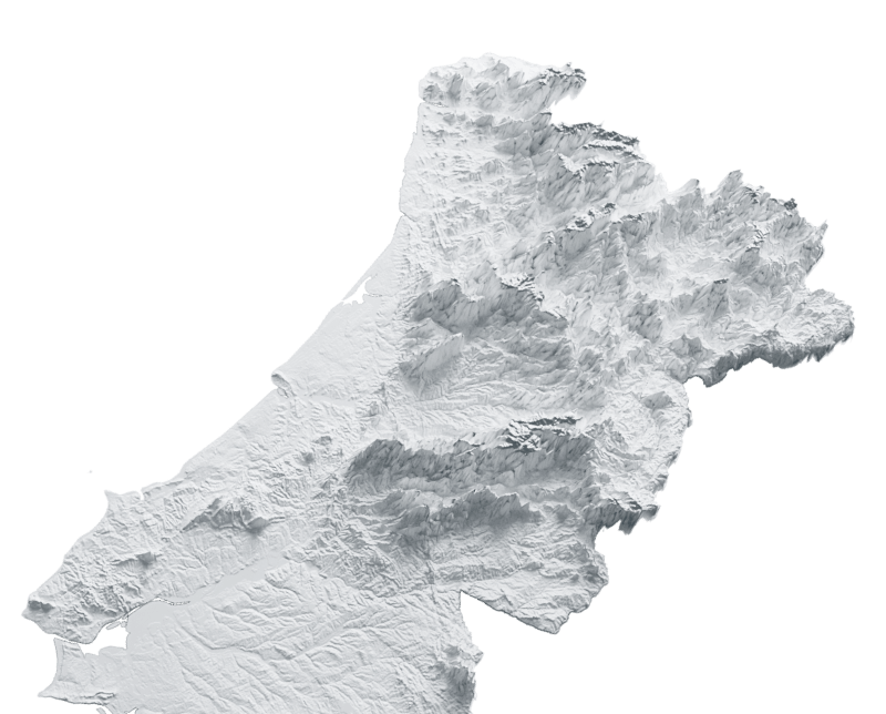 Mapa 3D em relevo de terreno montanhoso.