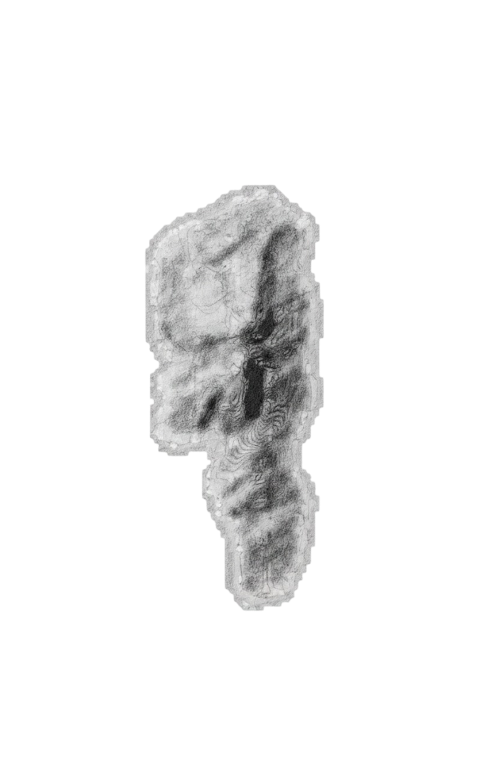 Desenho abstrato com formas e sombras diversas em um fundo transparente.