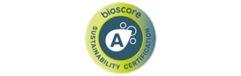 Logotipo de certificaci&oacute;n de sostenibilidad Bioscore con letra "A".
