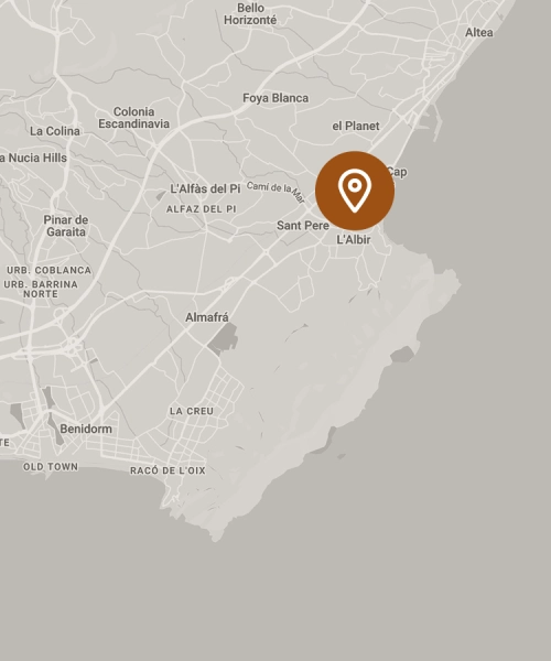 Mapa con marcador ubicado entre L'Alf&agrave;s del Pi y L'Albir.