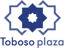 Logo de Toboso Plaza con dise&ntilde;o geom&eacute;trico en azul.
