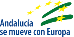Logo: "Andaluc&iacute;a se mueve con Europa" con estrellas amarillas y l&iacute;neas verdes.