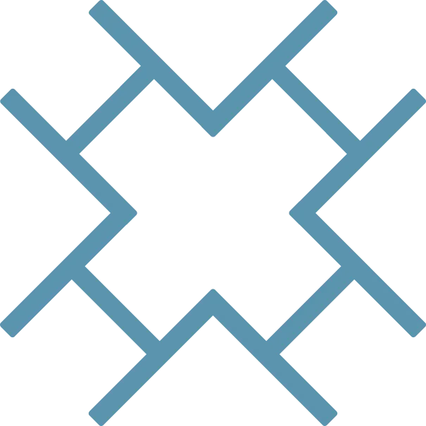 Esquina de un mosaico azul con patr&oacute;n geom&eacute;trico entrelazado.