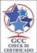 Logo con estrellas azules y texto: GCC Check In Certificado.