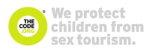 Logo de The Code con texto: "We protect children from sex tourism."