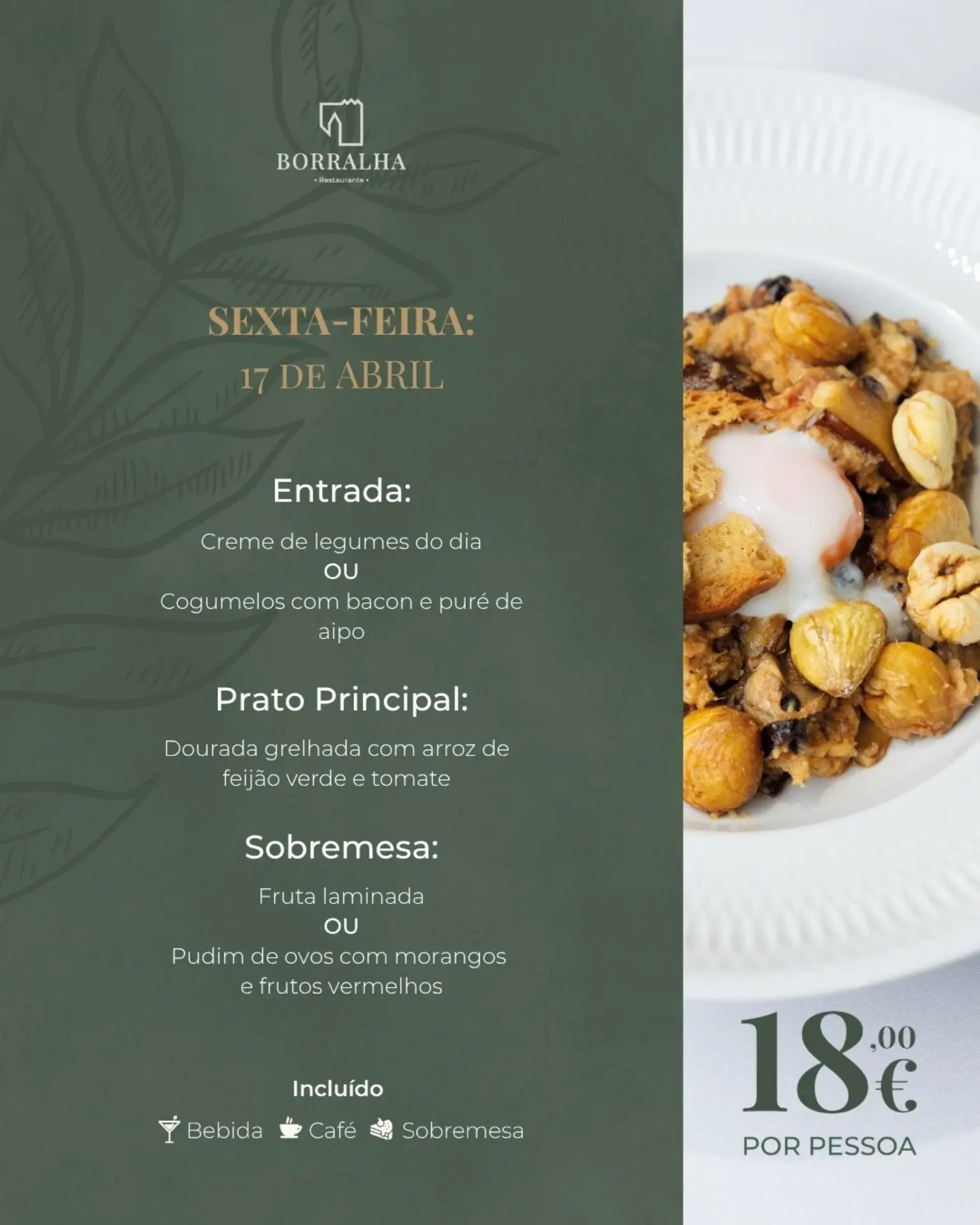 Menu Executivo 14 a 17 de Abril - Borralha Hotel & Spa