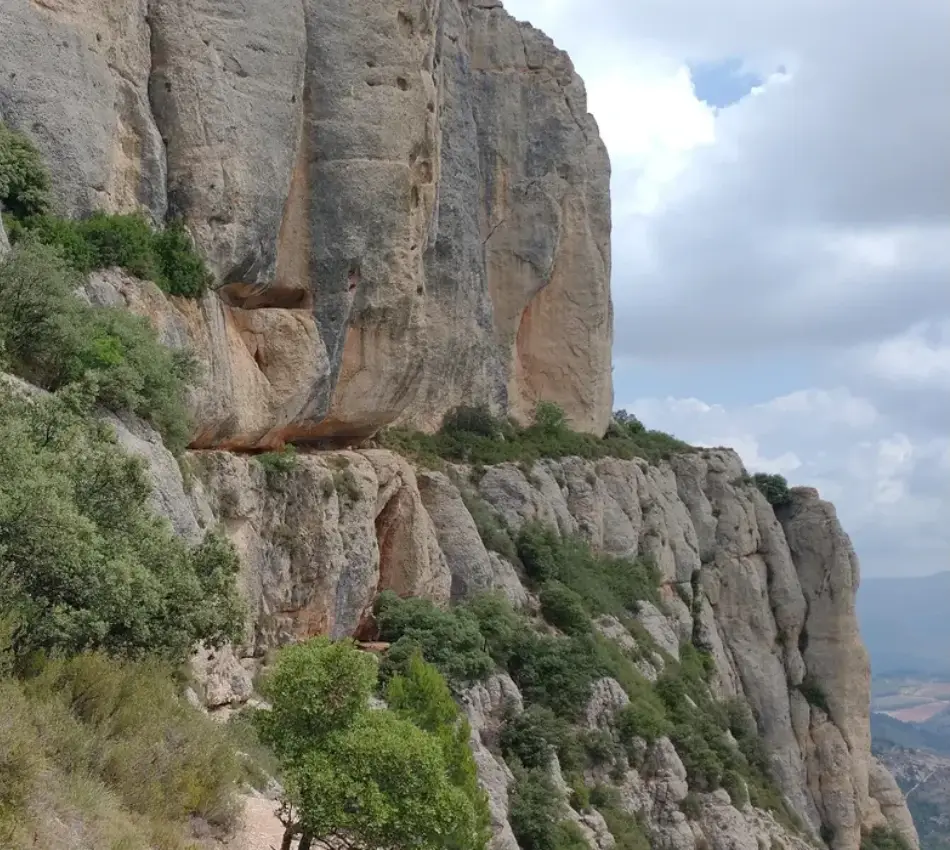 Penya-segats amb vegetaci&oacute; i un cel parcialment ennuvolat.