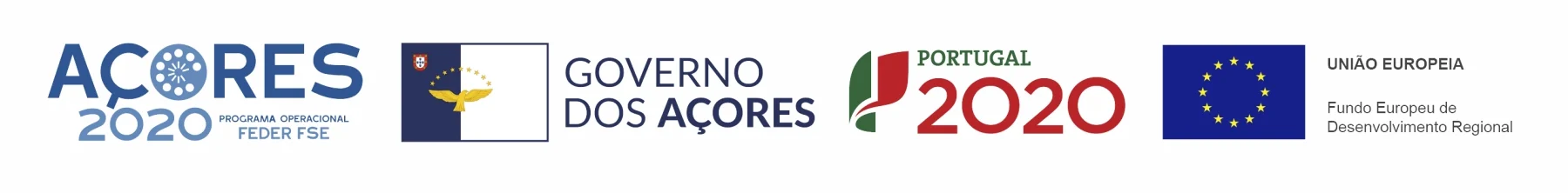Logos dos programas A&ccedil;ores 2020, Portugal 2020 e Uni&atilde;o Europeia.