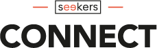 Logo de "seekers CONNECT" en fondo blanco con l&iacute;neas naranjas arriba y abajo.