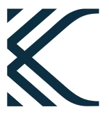 Stylized dark blue "K" logo on a white background.