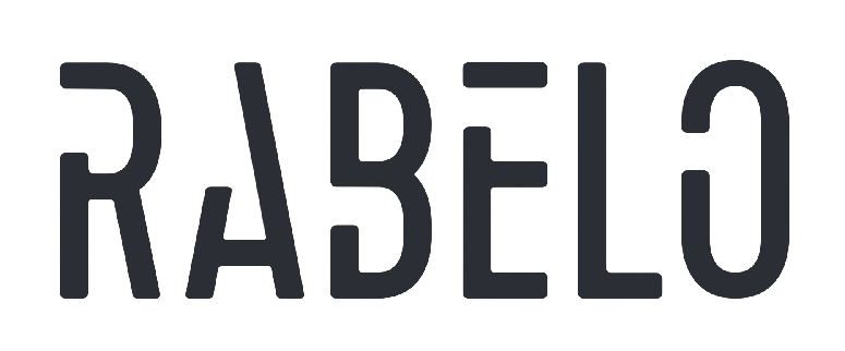 Text "RABELO" in a modern font on a black background.