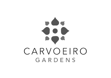 Logo of Carvoeiro Gardens with geometric shapes on a black background.