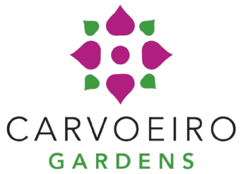 Geometric flower logo with "CARVOEIRO GARDENS" text below.