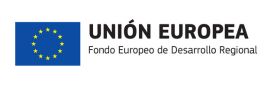 Bandera de la Uni&oacute;n Europea y texto "Fondo Europeo de Desarrollo Regional".