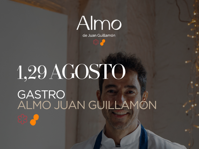 Cartel &ldquo;Almo&rdquo; con fecha 1 y 29 de agosto y el chef Juan Guillam&oacute;n.