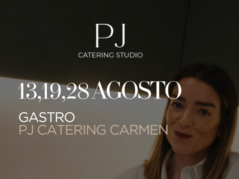 PJ Catering Studio, fecha 13-19-28-agosto y retrato de mujer sonriente