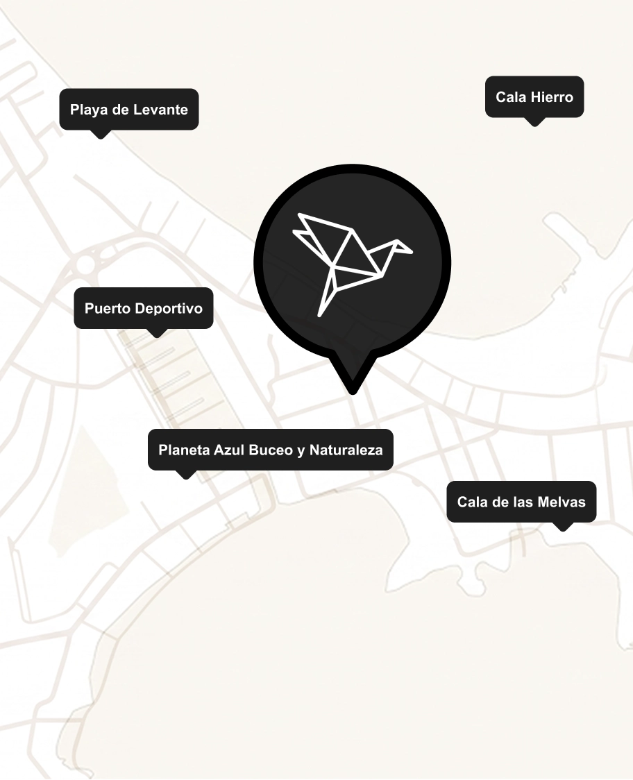 Mapa con marcadores de Playa de Levante, Cala Hieerro y otros puntos del &aacute;rea