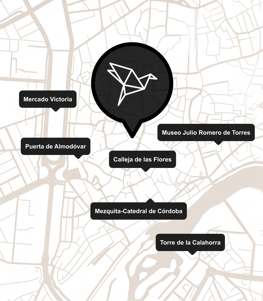 Mapa de C&oacute;rdoba con marcadores: Mercado Victoria, Puerta de Alm&oacute;dovar y m&aacute;s