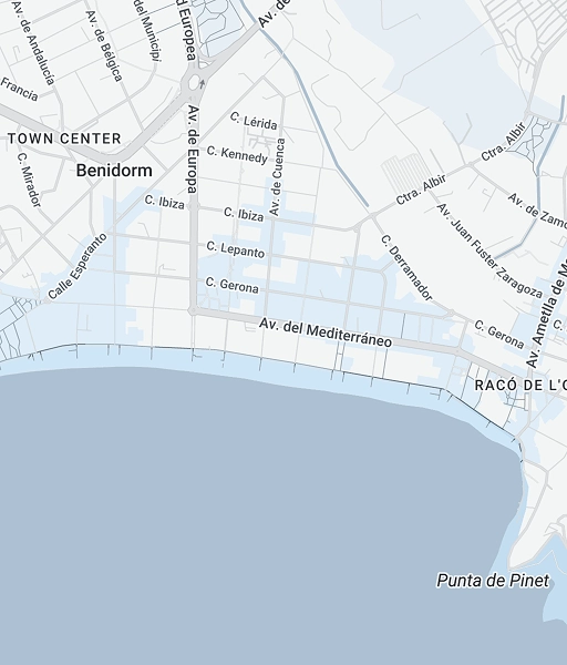 Mapa de Benidorm con calles y la playa de Rac&oacute; de l'Oix.