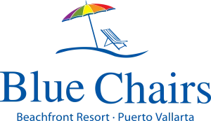Logo de Blue Chairs Beachfront Resort, Puerto Vallarta con sombrilla.