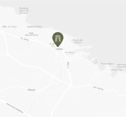 Mapa de Llanes con marcador de ubicaci&oacute;n en un punto de inter&eacute;s.