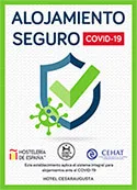 Alojamiento seguro COVID-19 con logos de seguridad y prevenci&oacute;n.