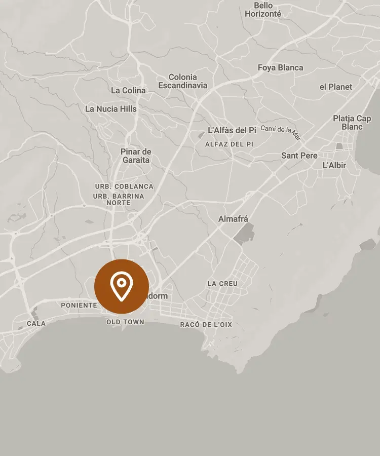 Mapa de ubicaci&oacute;n con marcador en Old Town, Benidorm, Alicante