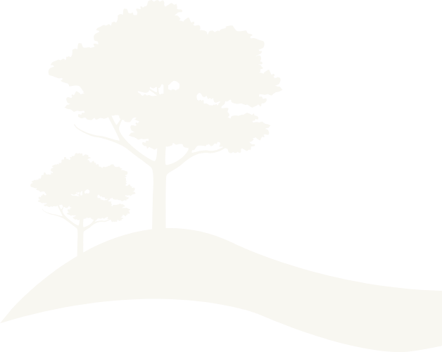 Desenho de duas &aacute;rvores em uma colina, fundo preto.