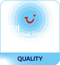 Icono del logo &ldquo;The Global Hotel Awards&rdquo; con texto &ldquo;QUALITY&rdquo;.