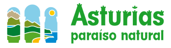 Logotipo de Asturias: &ldquo;Para&iacute;so natural&rdquo; con monta&ntilde;as y cielo azul.